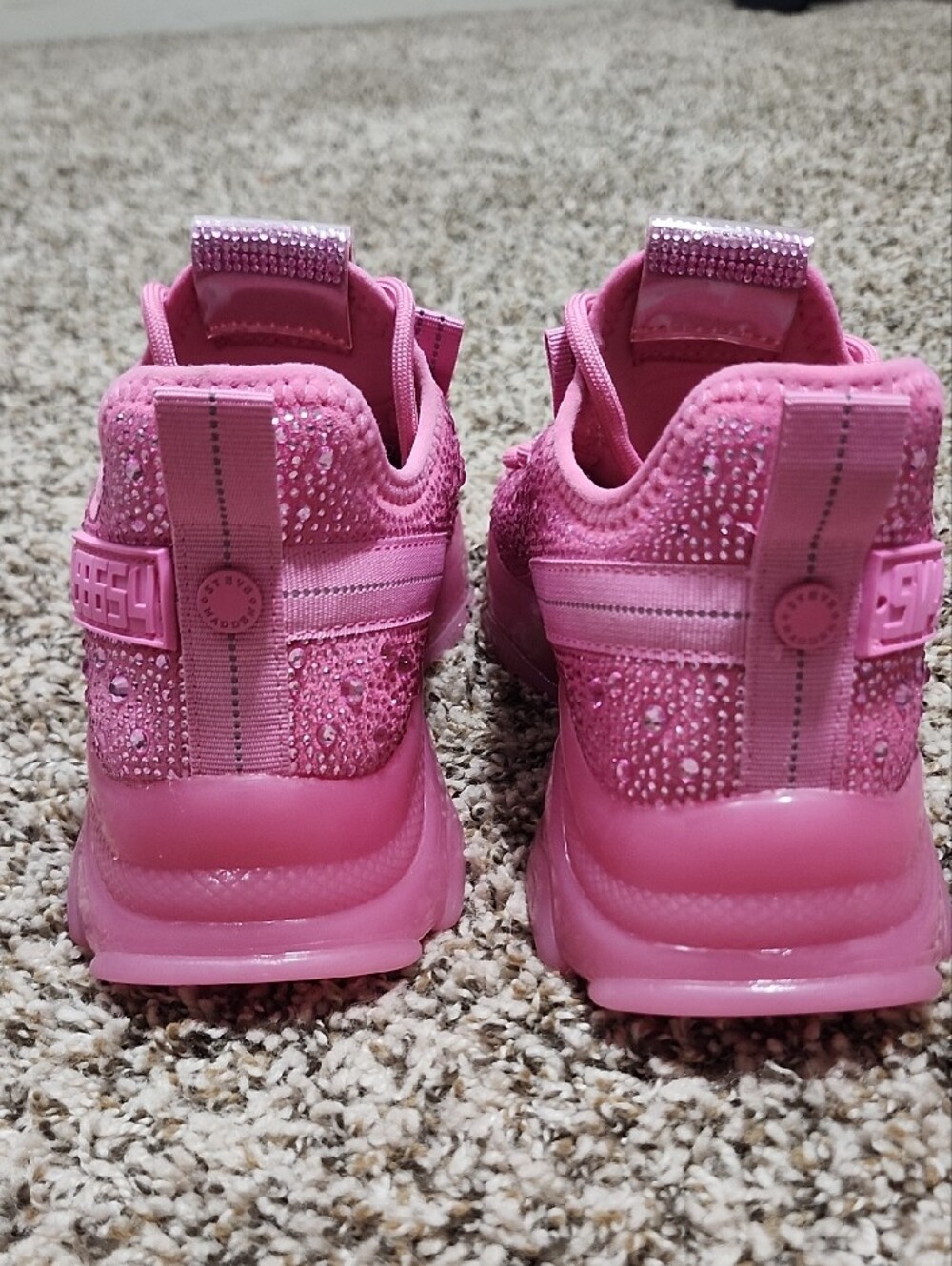 Steve Madden Maxima Hot Barbie Pink Rhinestone Fashion Sneakers Sparkle Athletic - Picture 6 of 12